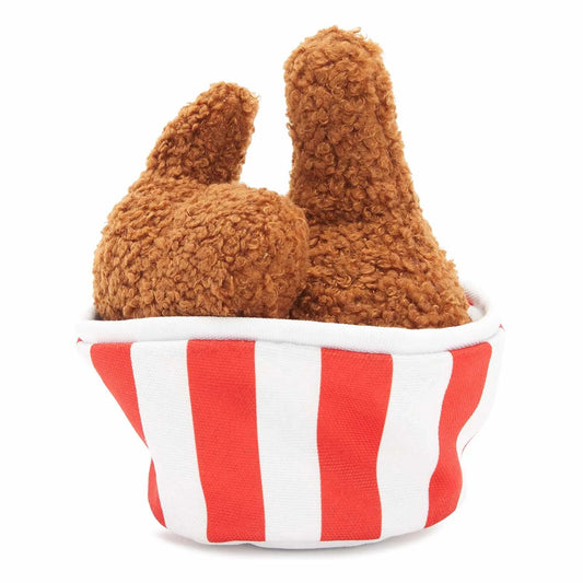 BARK Bucket O' Fried Licken - 3-in-1 Chicken Plush Squeaky Crinkle Dog Toy Small/Medium