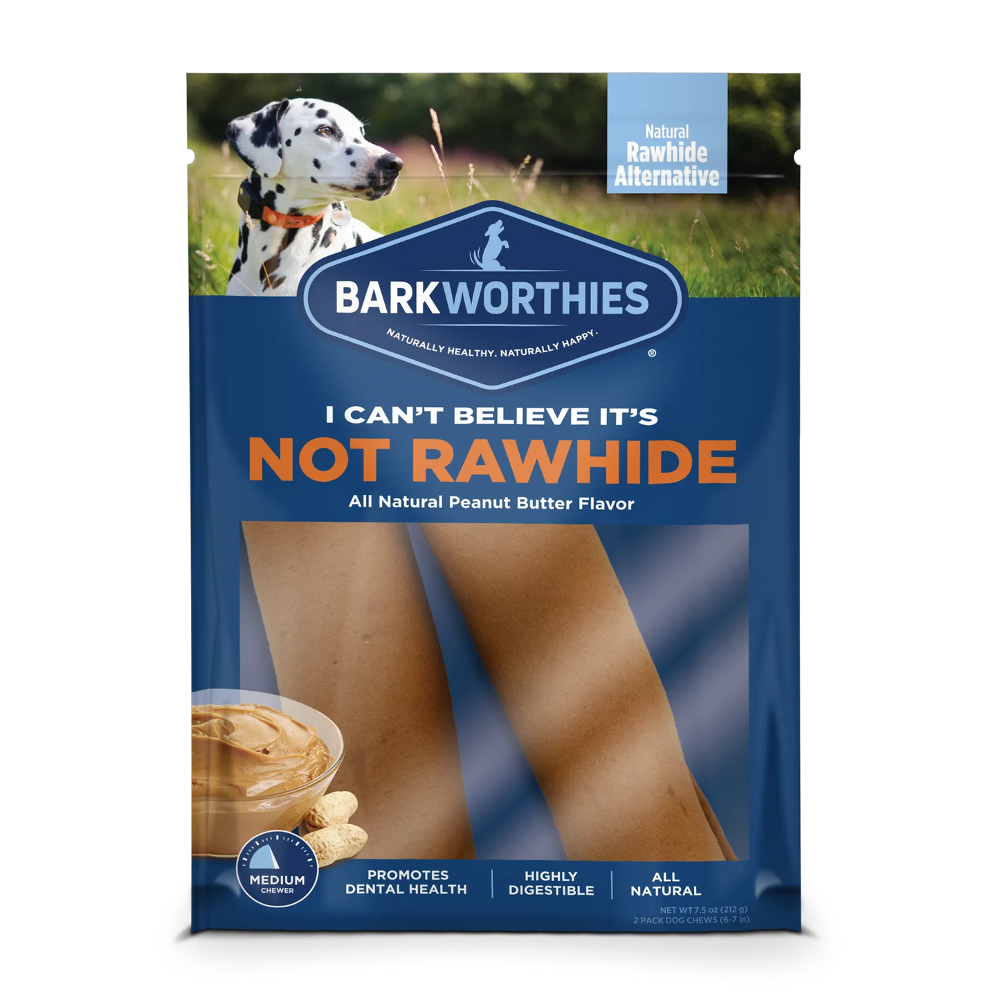 Natural Rawhide Alternative Dog Chews - Peanut Butter Flavor for Dental Health & Long-Lasting Chewing