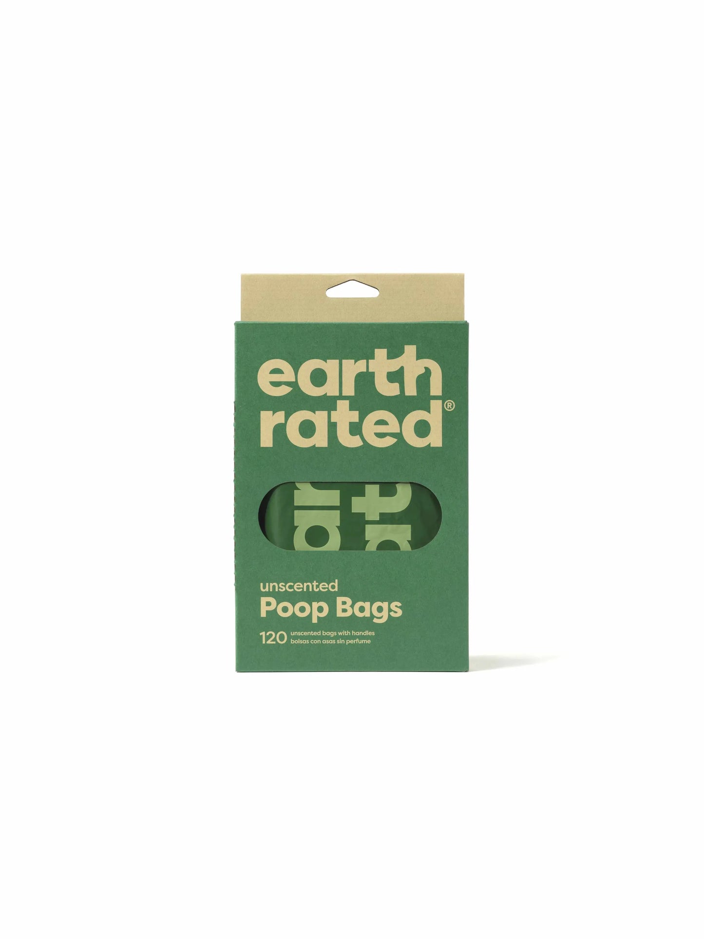 Earth Rated Unscented Easy-Tie Handle Bags 120ct in green packaging for convenient and eco-friendly pet waste cleanup
