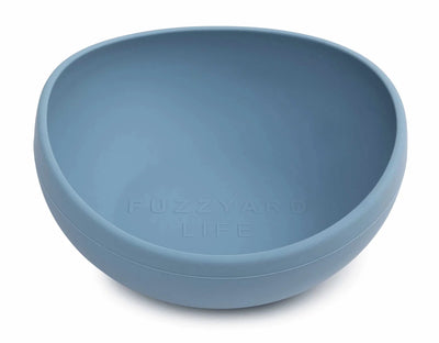 French blue FuzzYard Life silicone dog bowl viewed from above