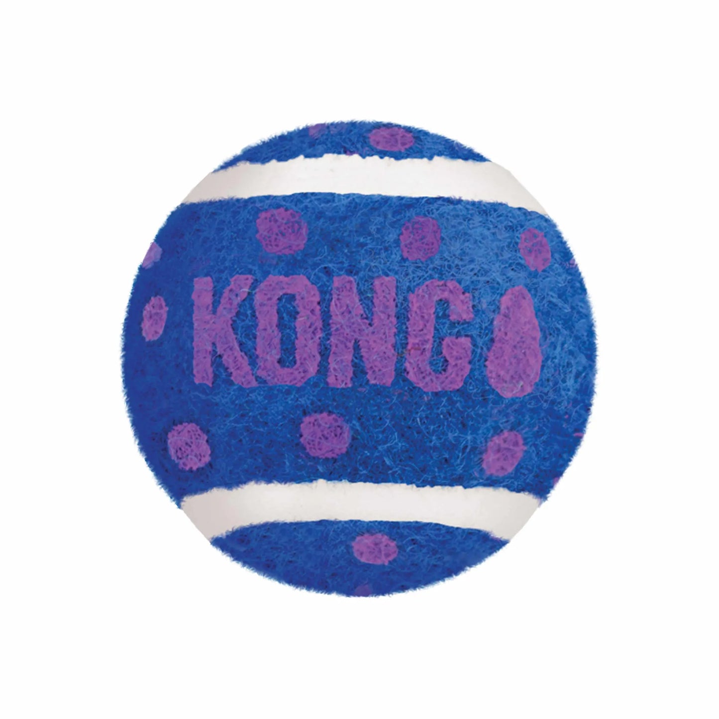KONG(R) Cat Active Tennis Balls w/Bells Cat Toy in blue with purple dots and white stripes for active play