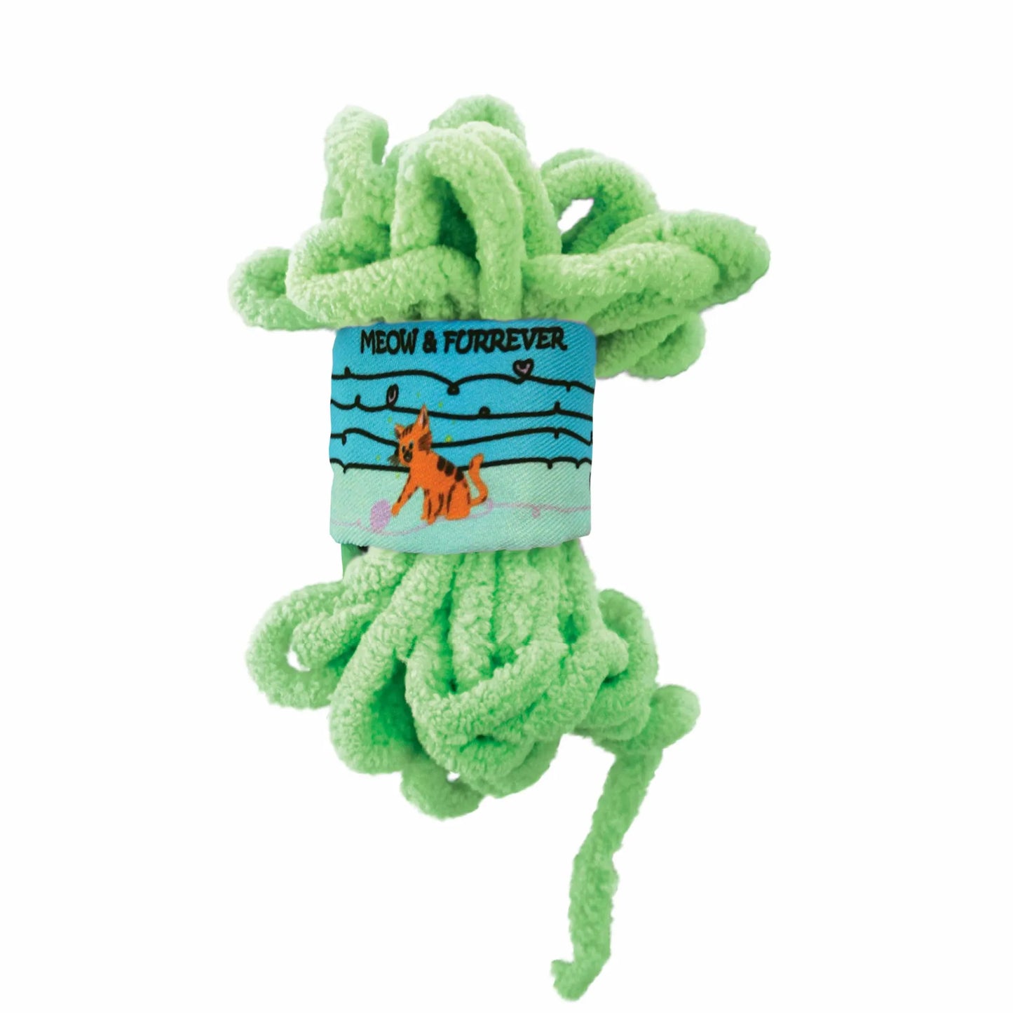 KONG(R) Pull-A-Partz(TM) Yarnz Assorted Cat Toy in green plush yarn with playful cat design for interactive pet supplies.