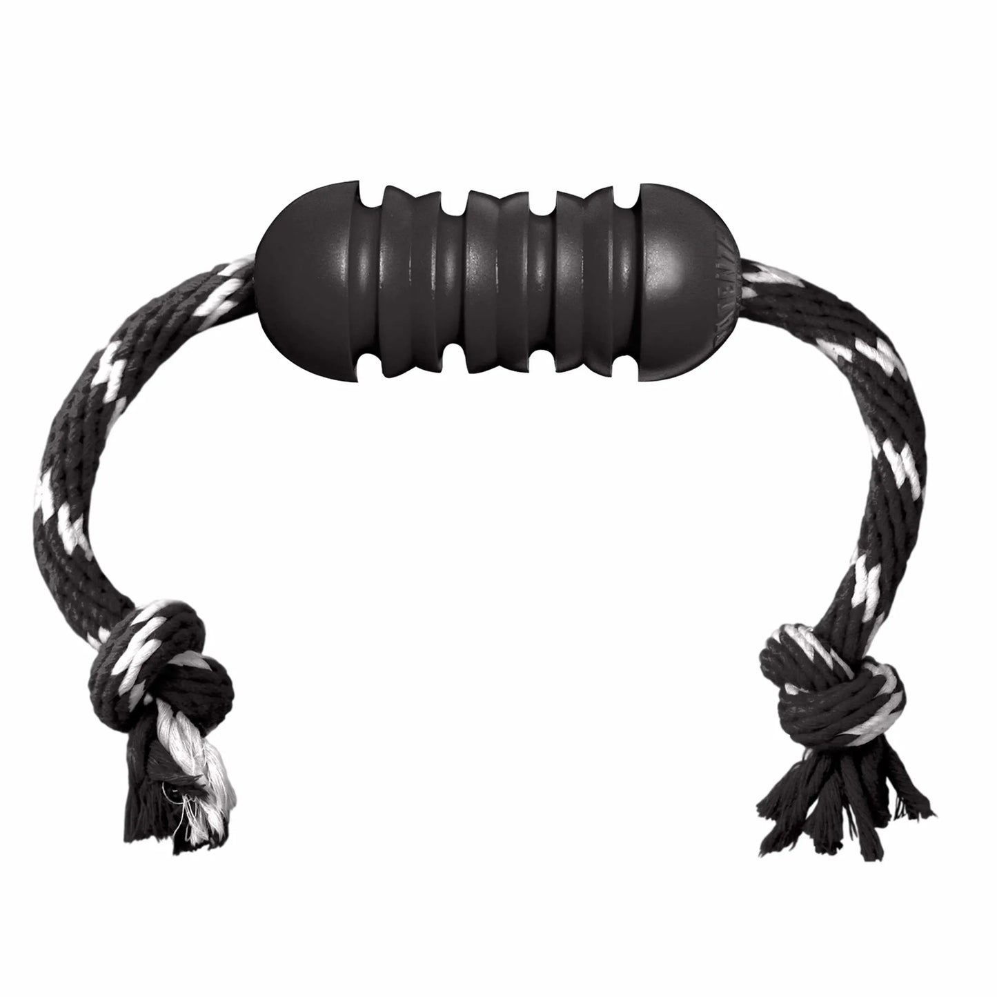KONG(R) E-Collar EZ Clear(TM) dog toy with durable black rubber center and knotted black and white rope ends