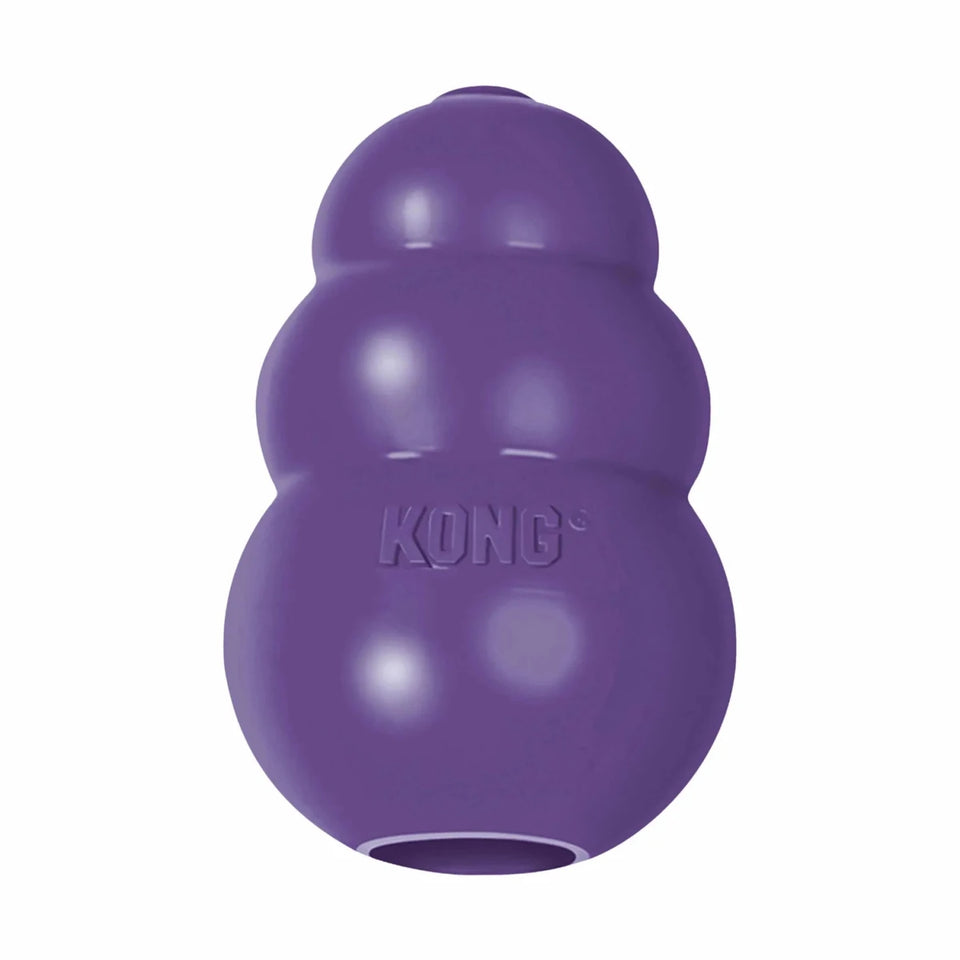 Purple KONG Senior classic-shaped rubber dog chew toy, front view