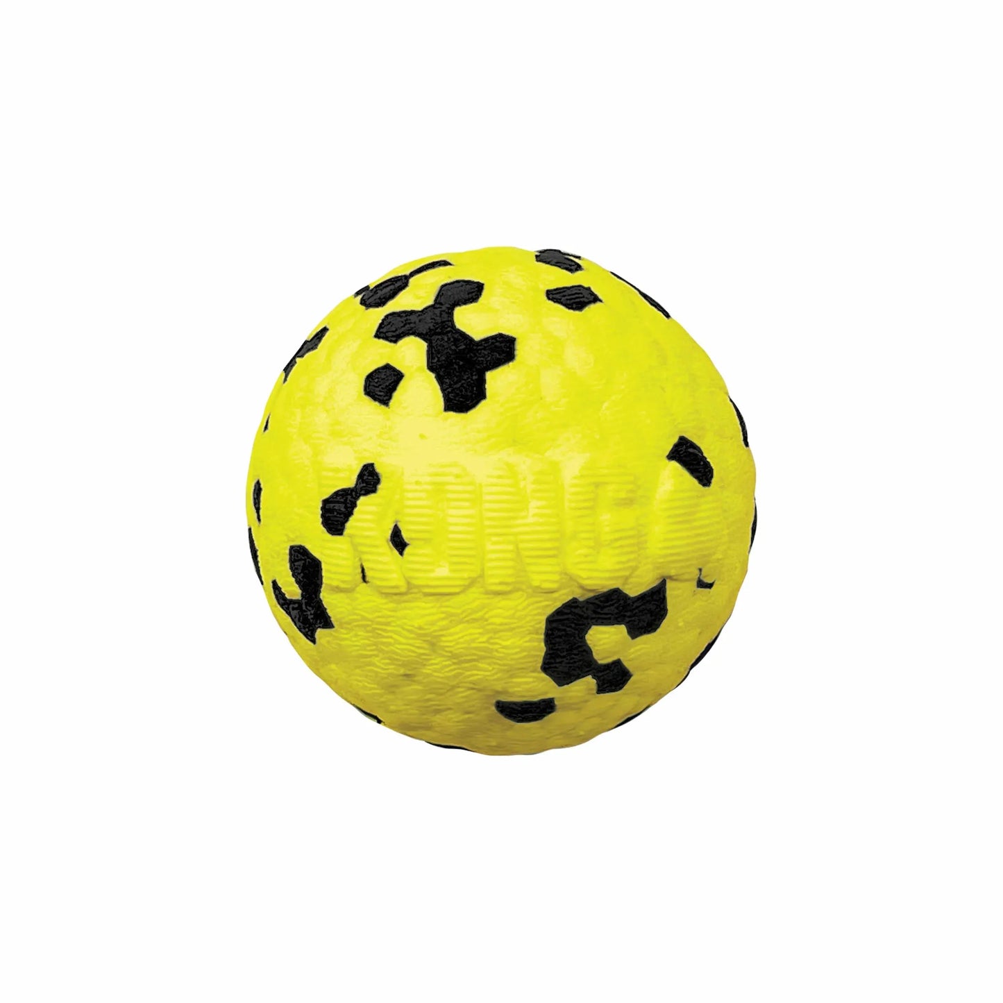 Bright yellow and black textured ball designed as a durable KONG(R) Reflex Ball Dog Fetch Toy for active dogs