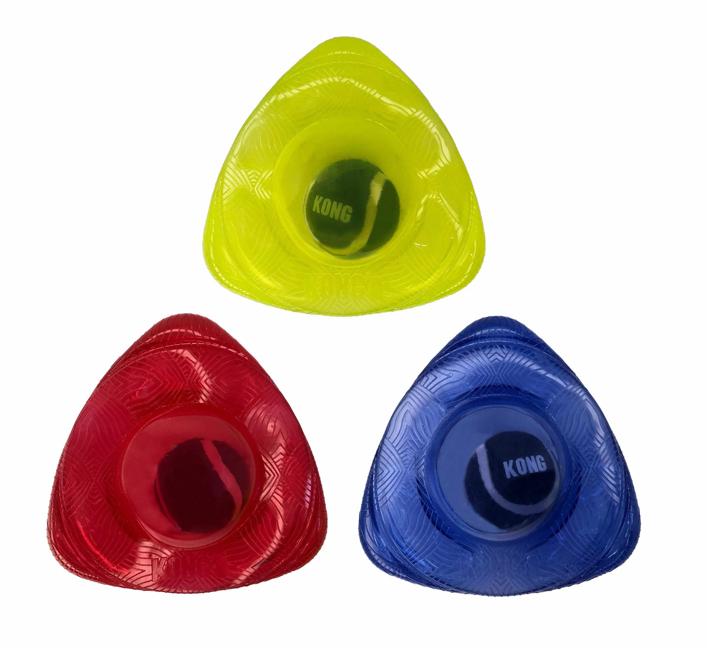 KONG(R) Jumbler(TM) Flinger Dog Enrichment Toy Assorted in red, blue, and yellow for interactive dog play