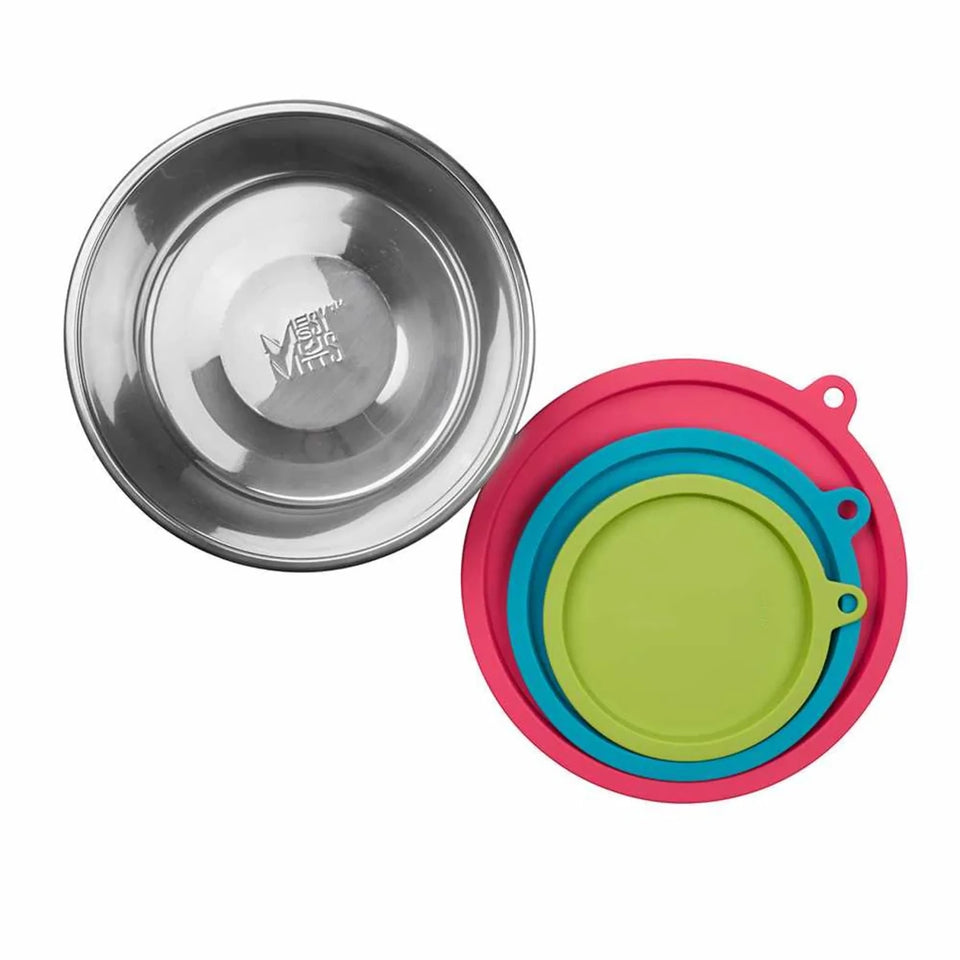 Messy Mutts Stainless Steel Dog Bowl with Silicone Lid 6-Piece Set X-Large - Pets Perfect