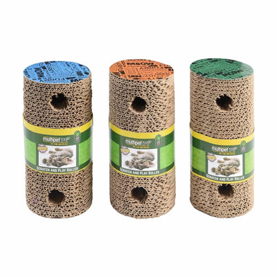 Multipet Cardboard Scratcher Roller Cat Toy Assorted 7.5" - Pets Perfect