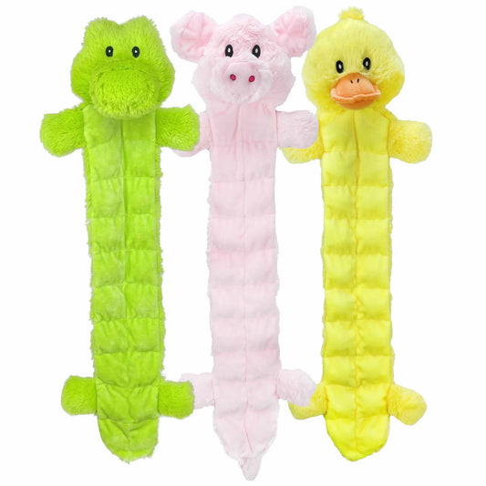 Multipet Long Squeaker Mat Plush Dog Toy Assorted Animals 24" - Pets Perfect
