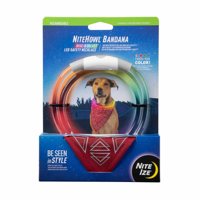 Nite Ize NiteHowl Bandana Rechargeable LED Safety Necklace - Disc-O Select - Red - Pets Perfect