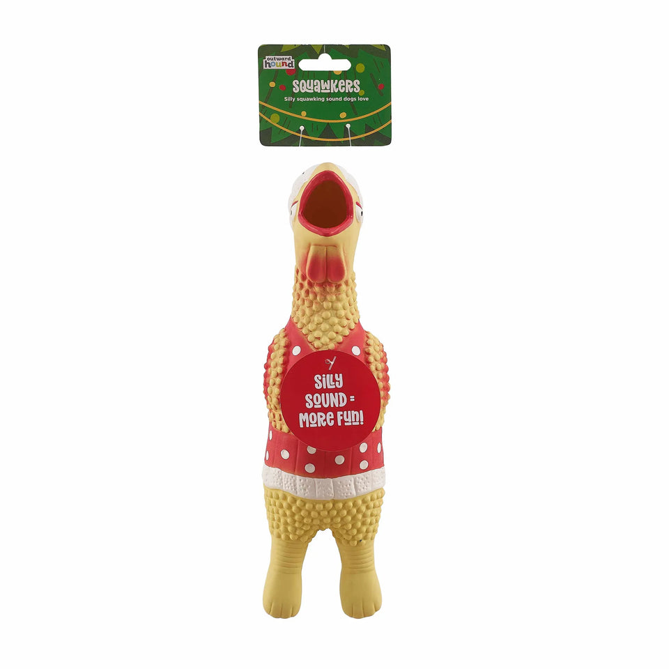 Outward Hound Squawkers Christmas Henrietta Latex Rubber Chicken Large, view 2
