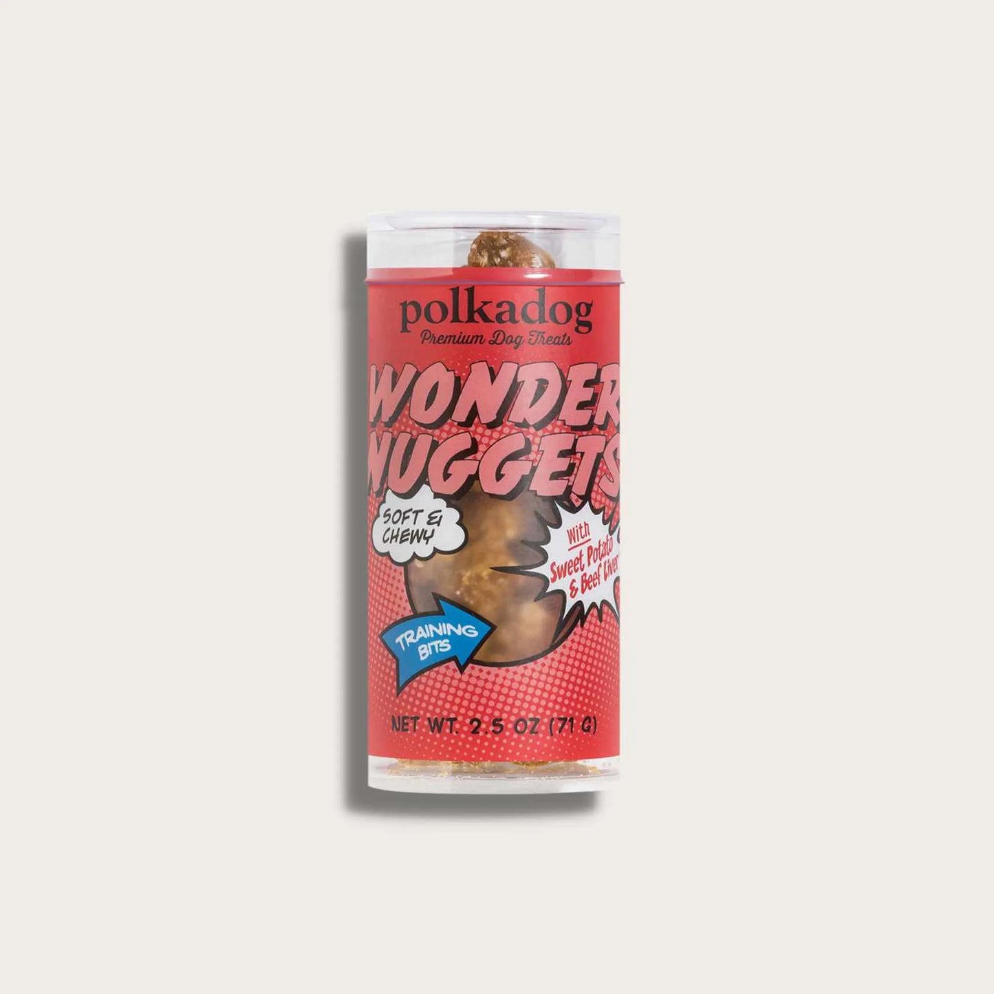 Polkadog Wonder Nuggets Training Bits Sweet Potato & Beef Liver Soft & Chewy Dog Treats Mini Tube.