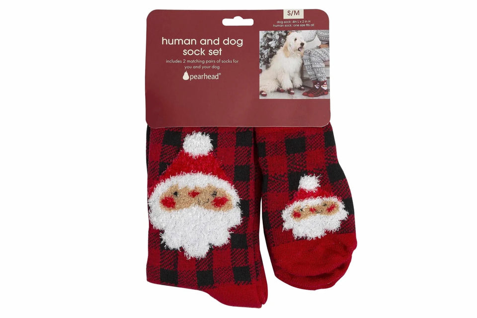 Pearhead Human and Dog Sock Set Buffalo Check Santa - Pets Perfect