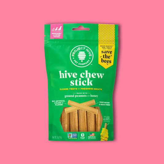 Project Hive Chew Stick Dog Treats - Natural Honey & Peanut Butter Flavor Dental Chews - Pets Perfect