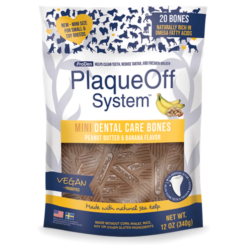 PlaqueOff MINI Dental Care Bones - Peanut Butter & Banana - Pets Perfect