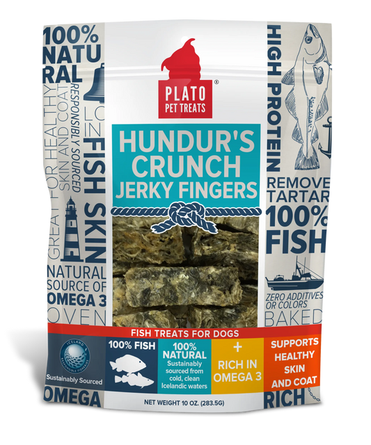 Plato Hundur's Crunch Codfish Skin Jerky Treats for Dogs - Natural Dental Chews - Pets Perfect
