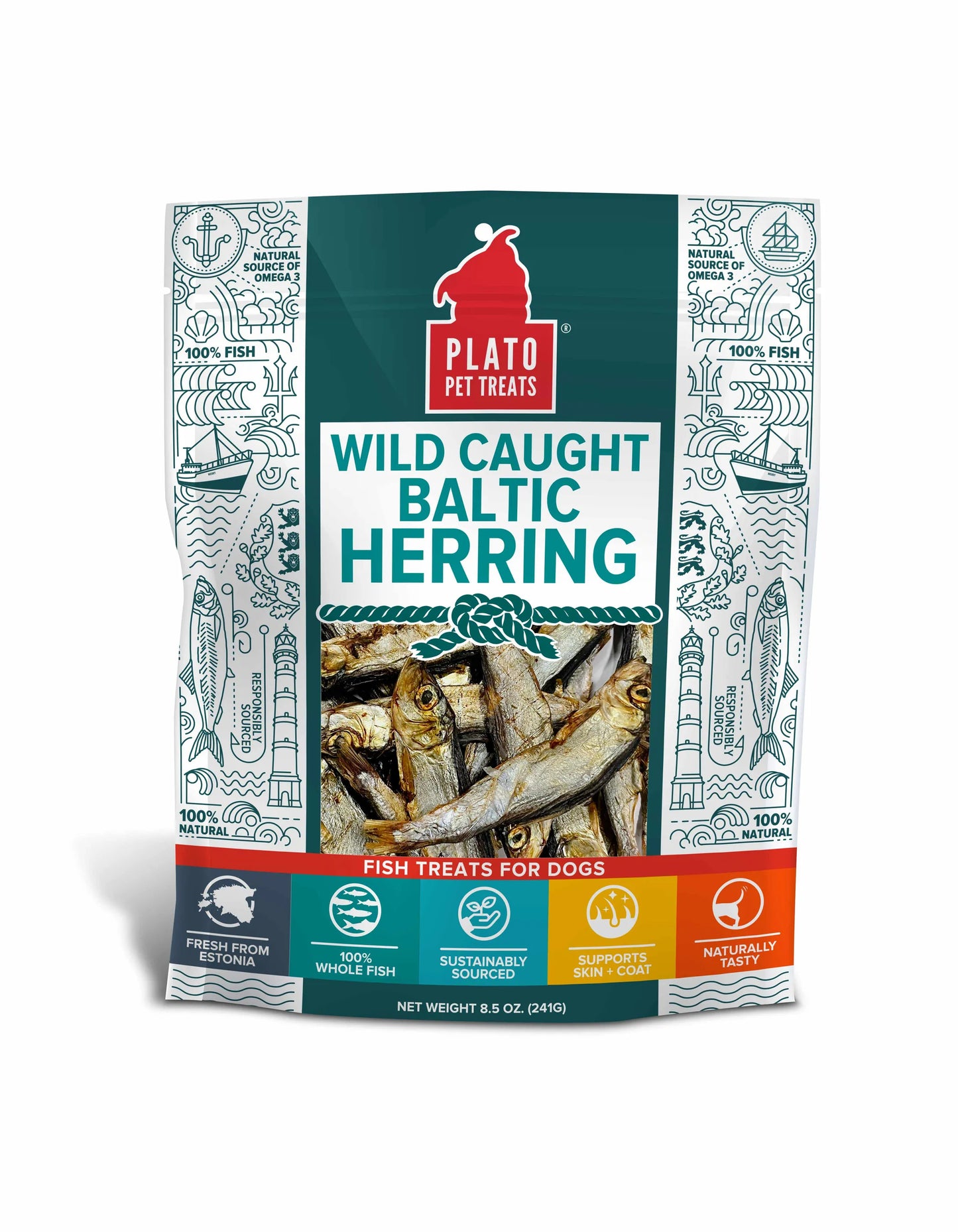 Plato Pet Treats Baltic Herring Freeze Dried Dog Treats - 100% Wild Caught Fish Training Treats - Pets Perfect