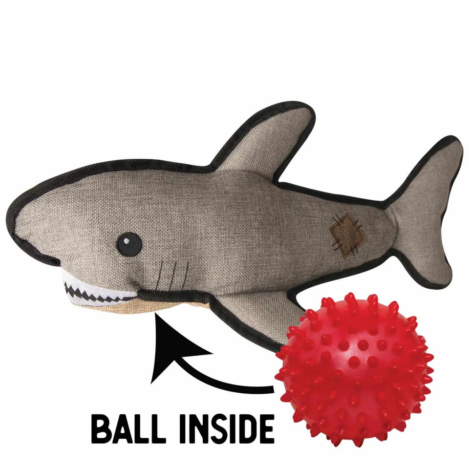 SnugArooz Saul the Shark with Rubber Spikey Ball Plush Dog Toy 19" - Pets Perfect