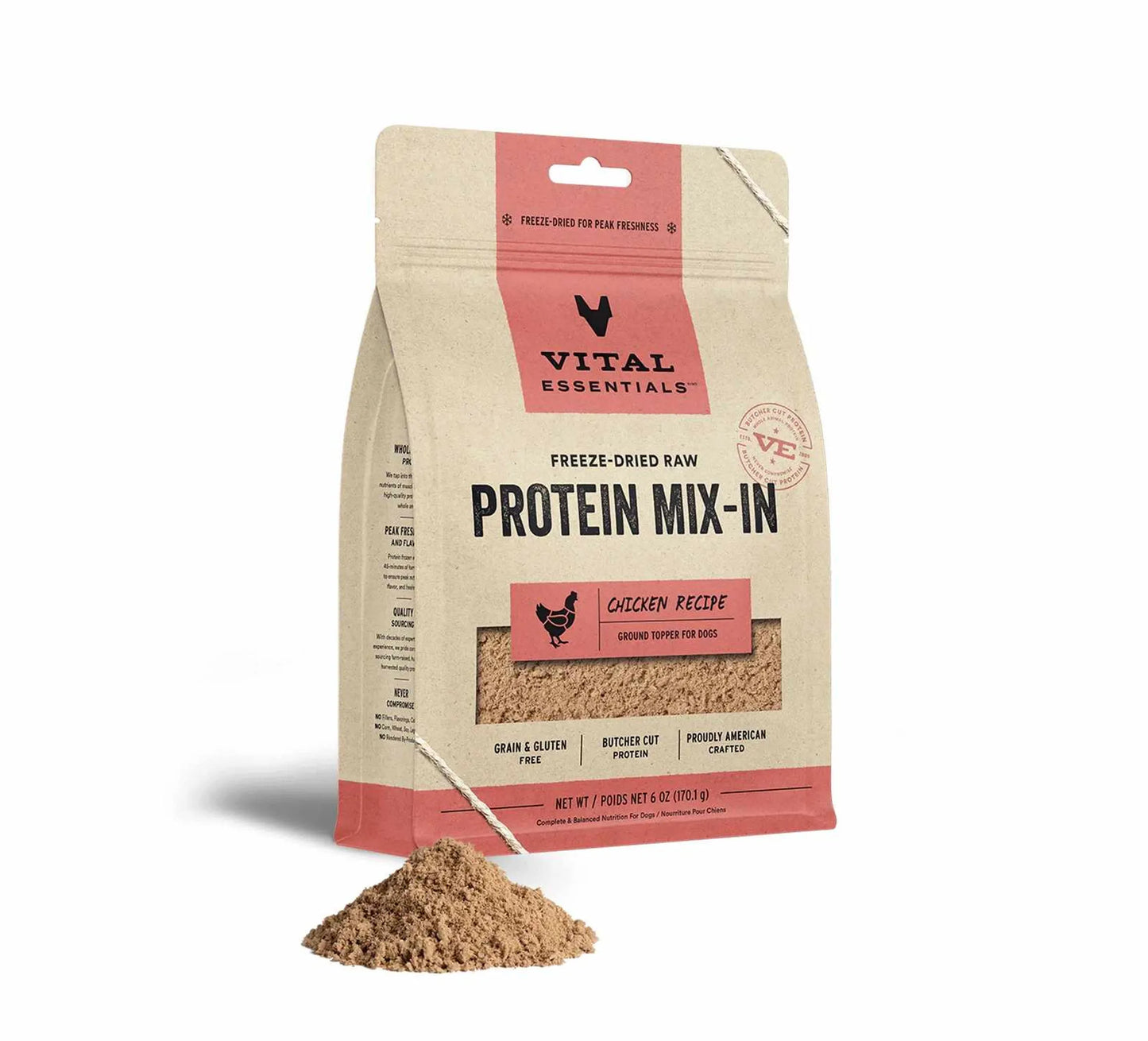 Vital Essentials Freeze-Dried Raw Chicken Protein Mix-In Ground Topper for Dogs, 6 oz