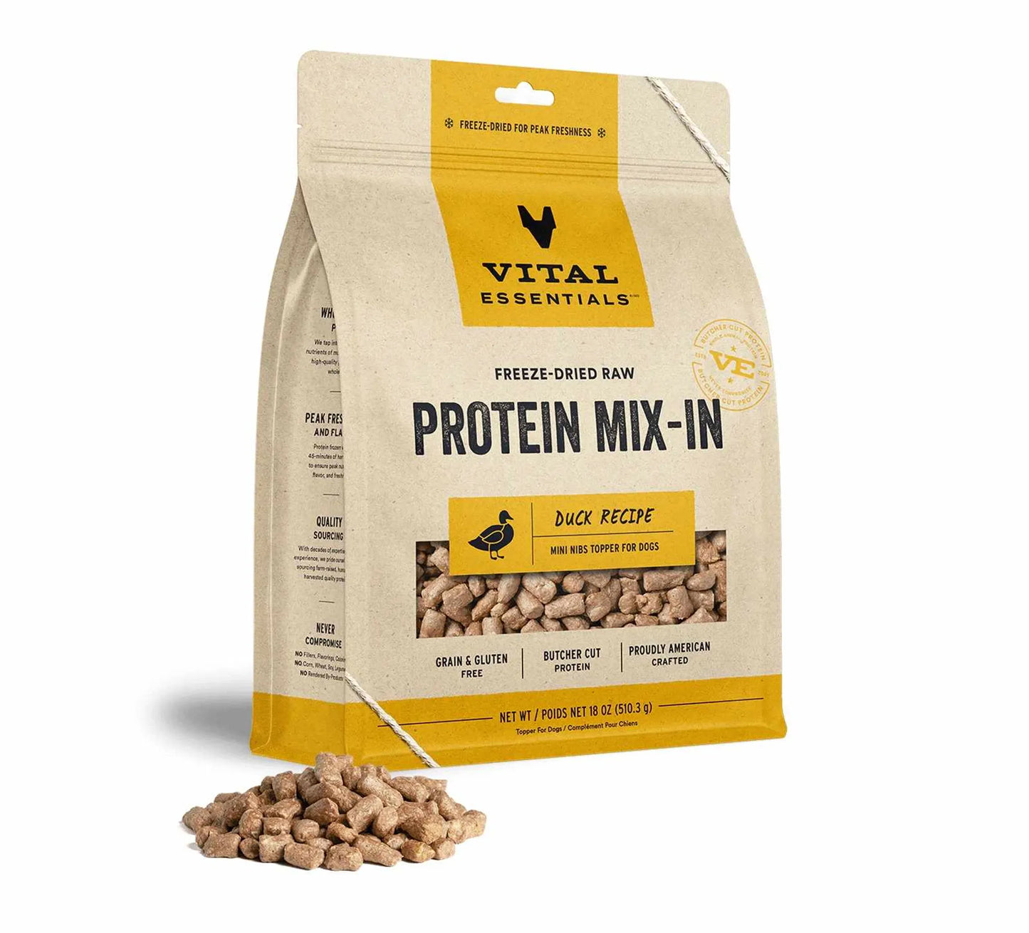 Vital Essentials Freeze-Dried Raw Duck Protein Mix-In Meal Topper for Dogs