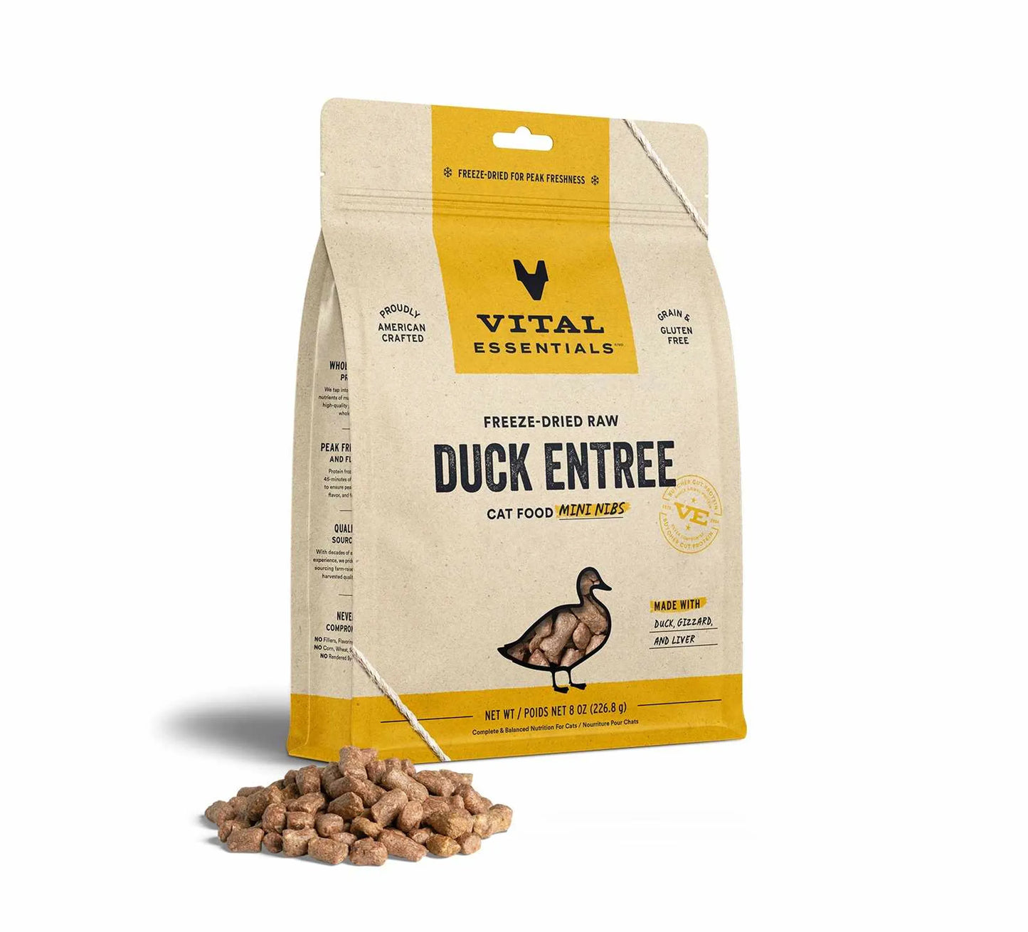 Vital Essentials(R) Freeze - Dried Raw Duck Entree Cat Food Mini Nibs, - Pets Perfect