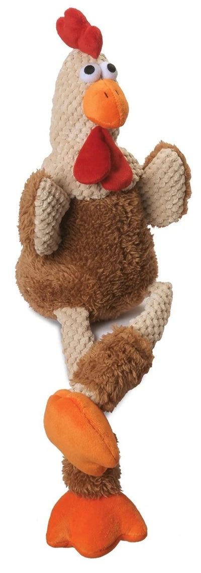 goDog Checkers Skinny Rooster Brown with Chew Guard Plush Dog Toy - Pets Perfect