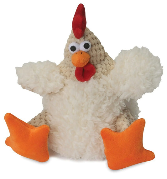 goDog Checkers Fat Rooster White w/Chew Guard Plush Dog Toy