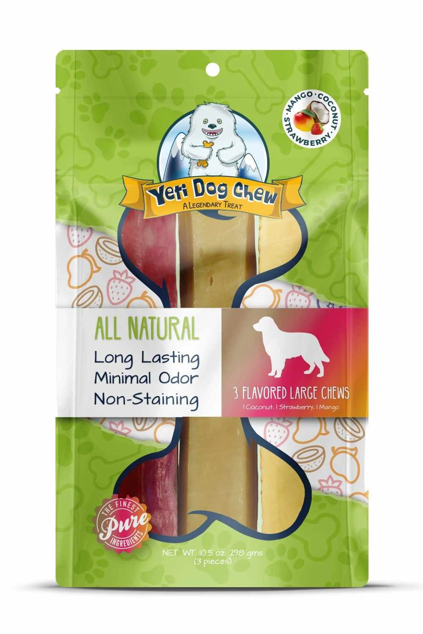Dog Chews - Yeti Variety Pack Coconut Strawberry Mango Yak Milk Cheese 3 Pack 10.5oz Long - Lasting - Pets Perfect