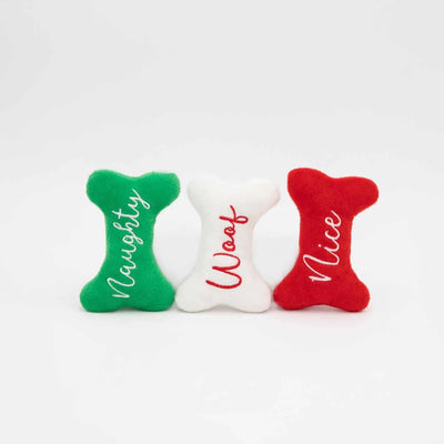 ZippyPaws Holiday Miniz Naughty and Nice Bones Plush Dog Toy 3 ct - Pets Perfect