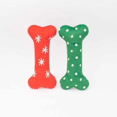 ZippyPaws Holiday Patterned Bones Plush Dog Toy Large 2 ct - Pets Perfect