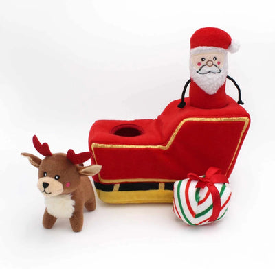 ZippyPaws Holiday Burrow Santa's Sleigh Plush Dog Toy - Pets Perfect