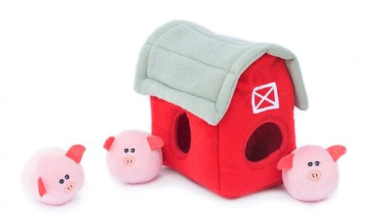 ZippyPaws Zippy Burrow Barn with Pig Bubble Babies - Interactive Puzzle with 3 Squeaky Pigs