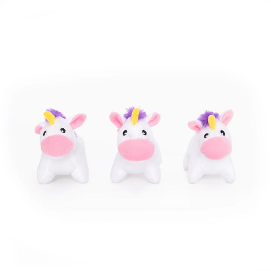 ZippyPaws Miniz Unicorns 3-Pack - Mini Squeaky Plush Toys for Small Dogs