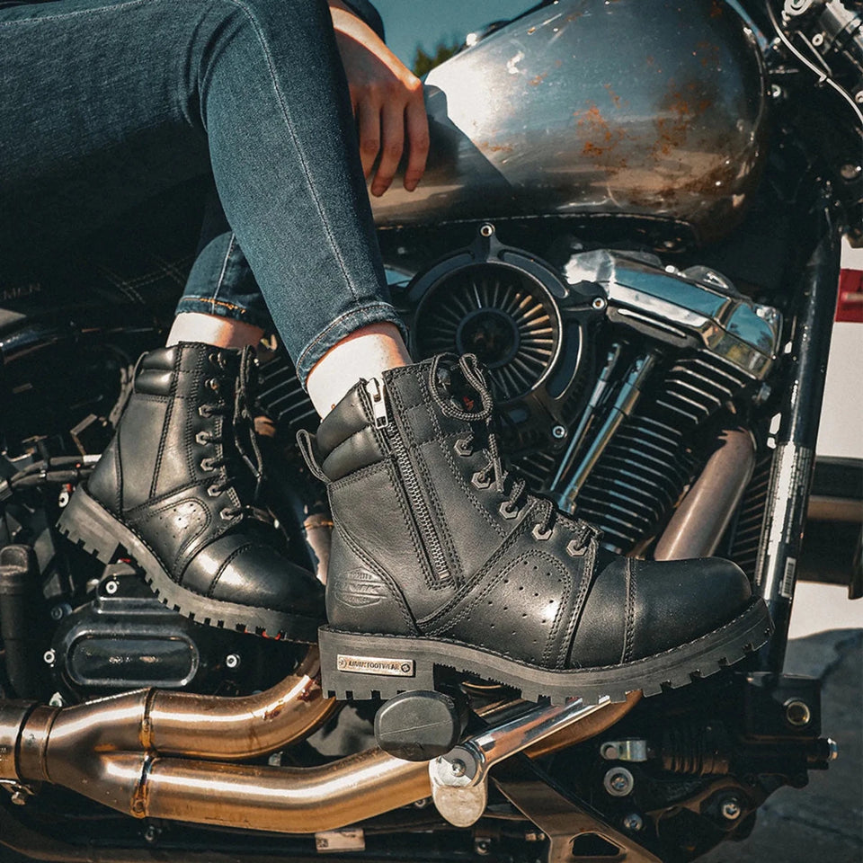 Ladies Motorcycle Biker Leather Boots, view 16