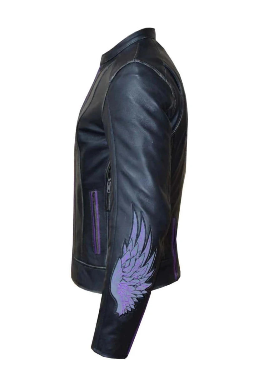 6954.17 - Ladies Purple Wing Leather Jacket, view 12
