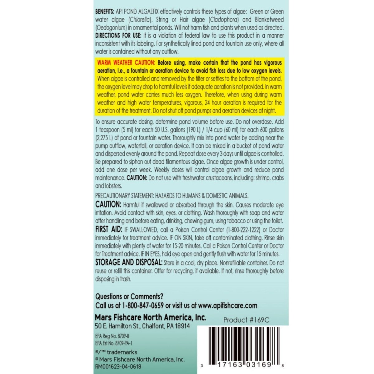 API Pond AlgaeFix Algae Control Solution 1ea/1 gal - Pets Perfect