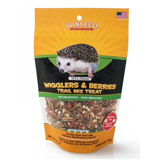 Sun Seed Vita Prima Wigglers & Berries Trail Mix Hedgehog Treat package showing mealworms and berries