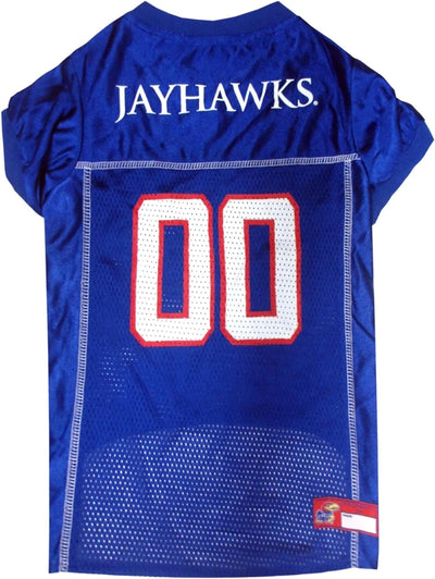 Pets First Kansas Jayhawks NCAA Mesh Dog Jersey, Crimson & Blue, LG/1
