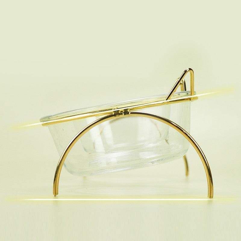 Sparkling Glass Cat Bowl With Elevated Metal Rack - Stylish And Functional Pet Feeder - Pets Perfect