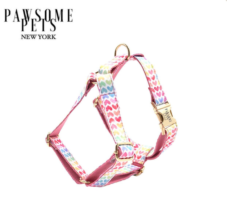 Step-in Dog Harness, Rainbow Heart Pink - Pets Perfect