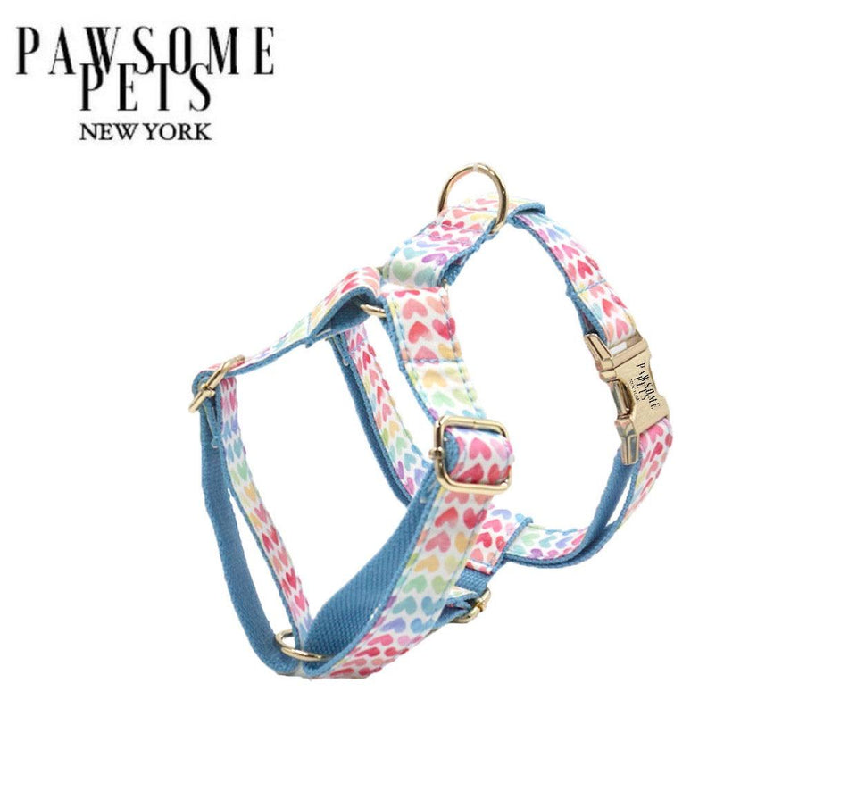Step-in Dog Harness, Rainbow Heart Blue