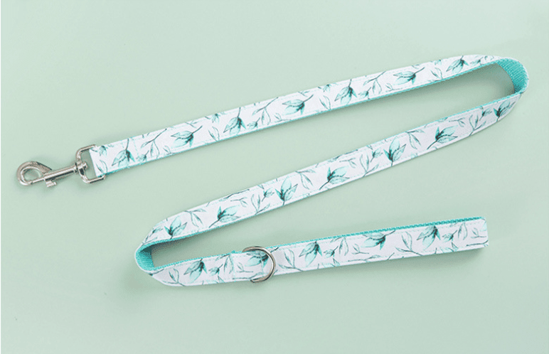 Tropical Leaf Bow Tie Dog Collar and Leash Set - Stylish Cotton Collar with Quick - Release Buckle - Pets Perfect