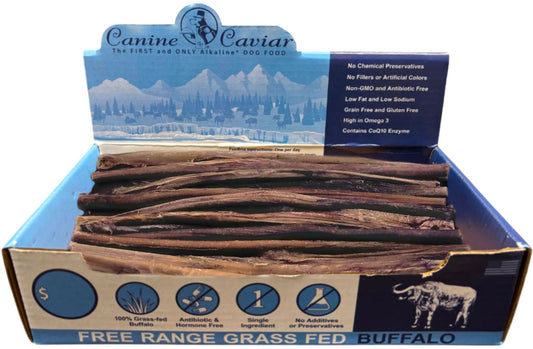 Canine Caviar Buffalo Sticks 12" - 50 Pack Bulk Grass-Fed Long-Lasting Chews for Large Breeds