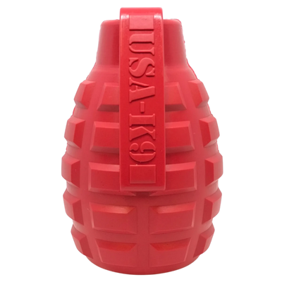 USA-K9 Grenade Durable Rubber Chew Dog Toy & Treat Dispenser, Red/MEDIUM