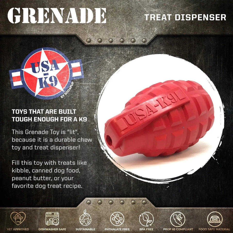 USA-K9 Grenade Durable Rubber Chew Dog Toy & Treat Dispenser, view 7