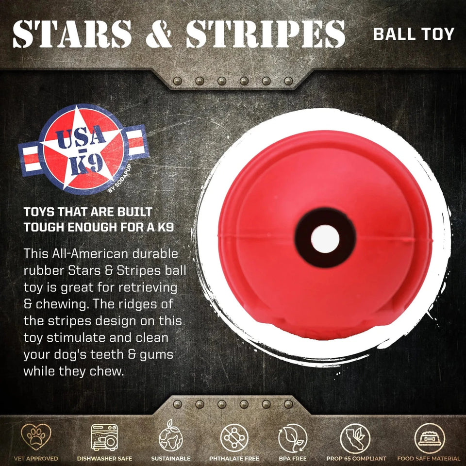 USA-K9 Stars and Stripes Ultra-Durable Rubber Dog Chew Ball - Pets Perfect
