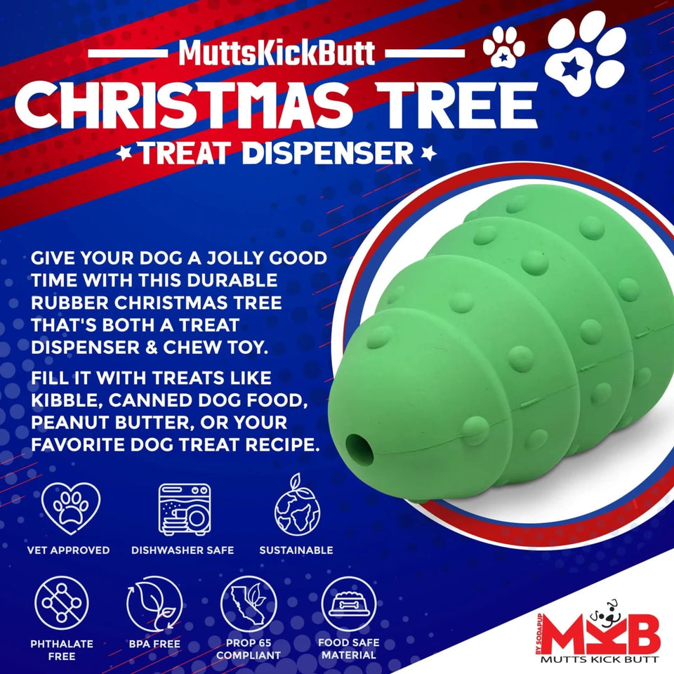 MKB Christmas Tree Durable Rubber Chew Dog Toy & Treat Dispenser - Pets Perfect