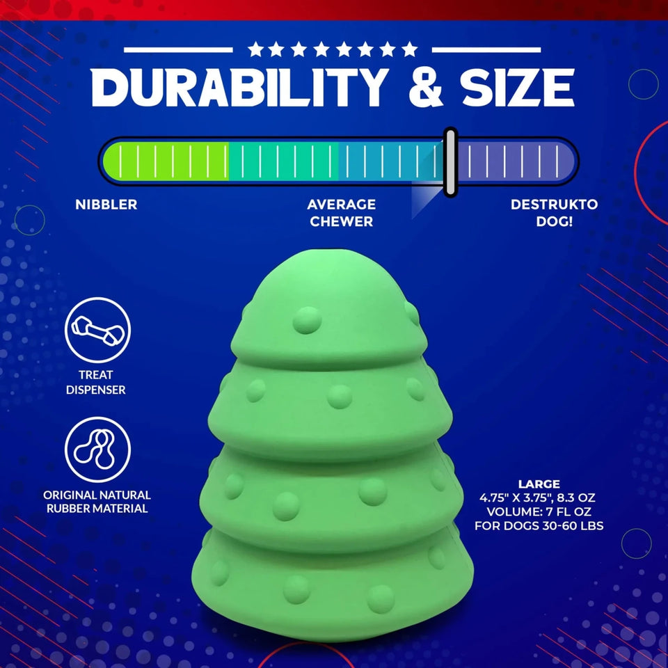 MKB Christmas Tree Durable Rubber Chew Dog Toy & Treat Dispenser - Pets Perfect
