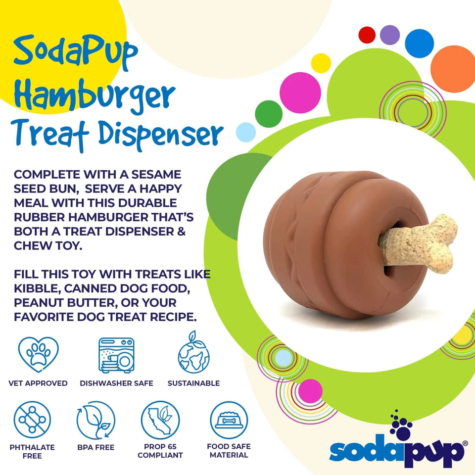 SP Hamburger Durable Rubber Chew Dog Toy & Treat Dispenser - Pets Perfect