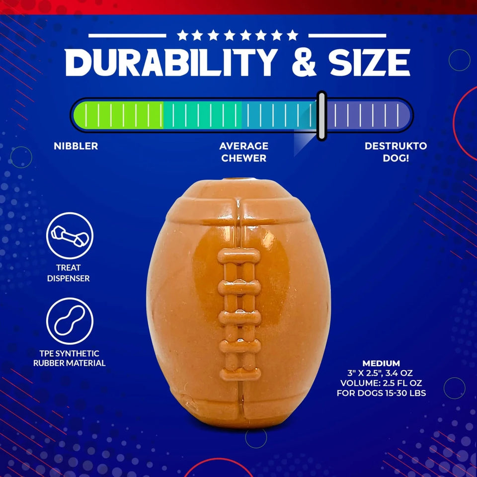 MKB Football Durable Synthetic Rubber Chew Dog Toy and Treat Dispenser - Pets Perfect